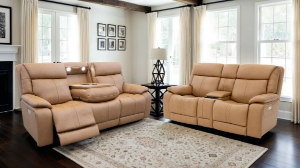 Picture of Cruise Tan Power Loveseat with Heat and Massage